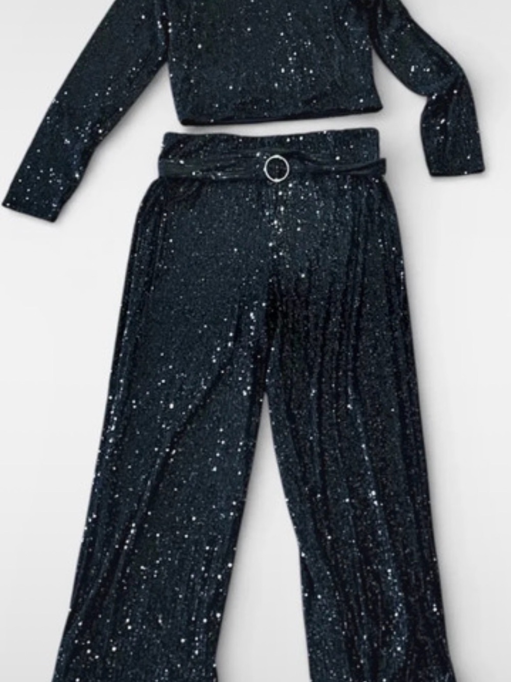 Black Sequin Three-Piece Set with Belt